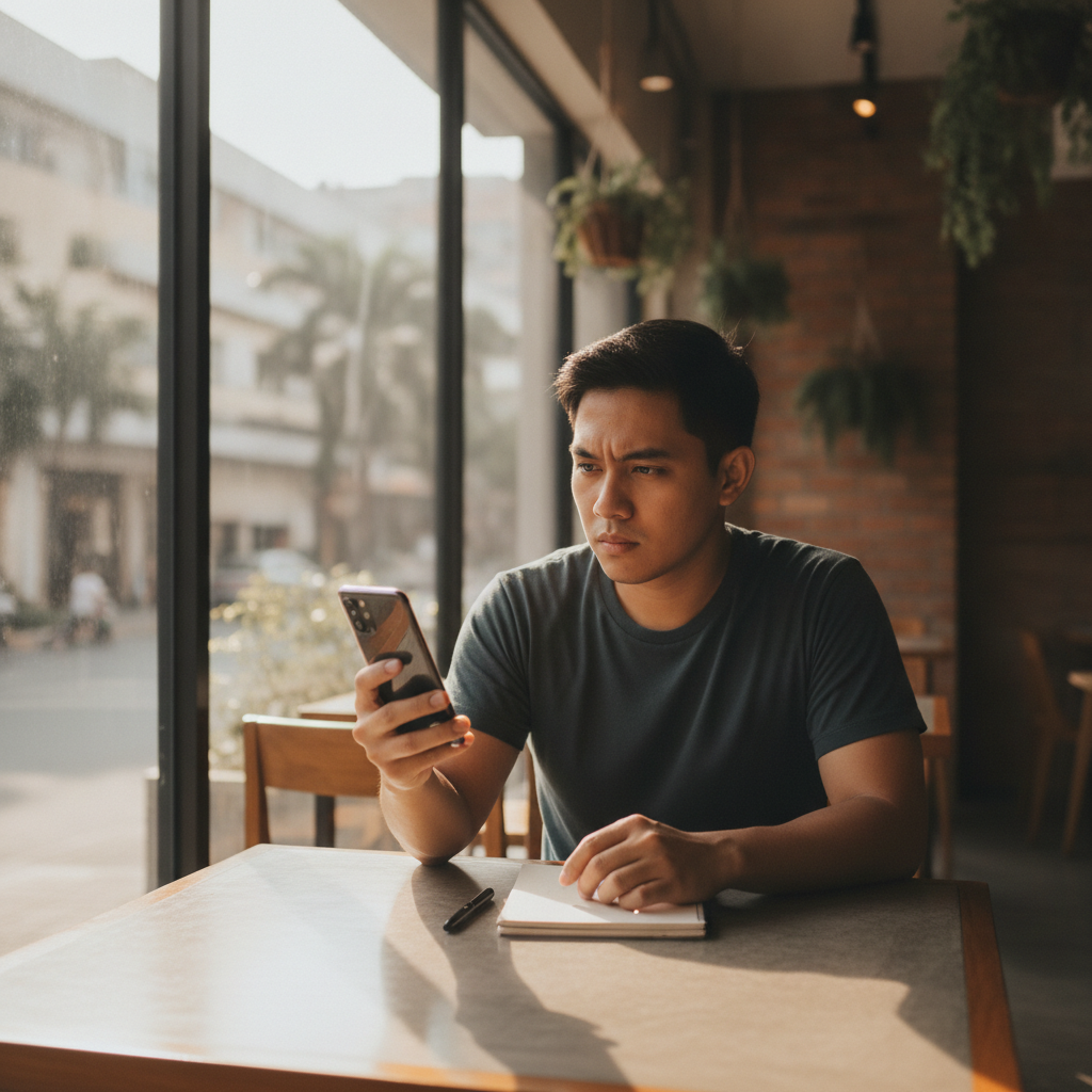 Filipino player comparing online casino bonus offers on mobile phone